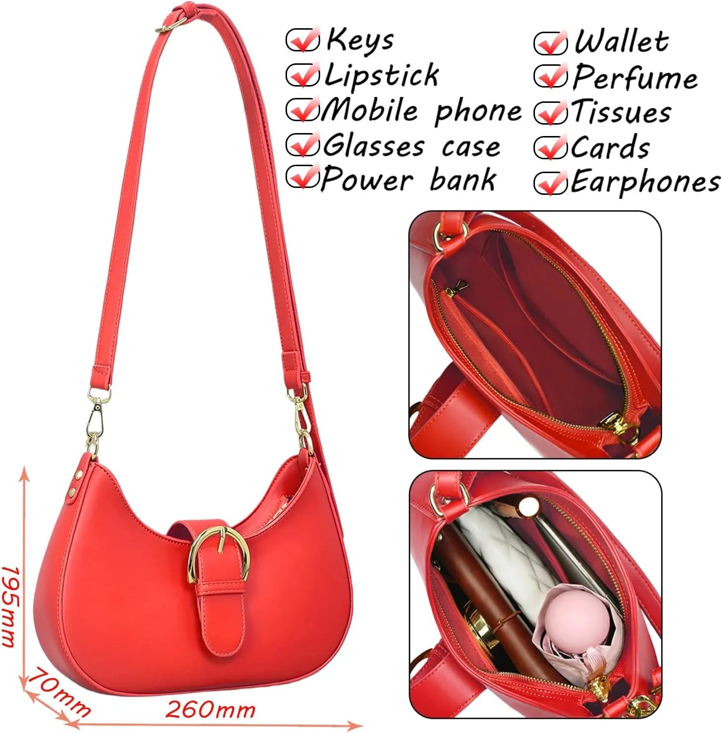 Luna Crossbody Bag for Women Small Crescent Shoulder Purse with Adjustable Strap Cute Mini Handbags for Going Out