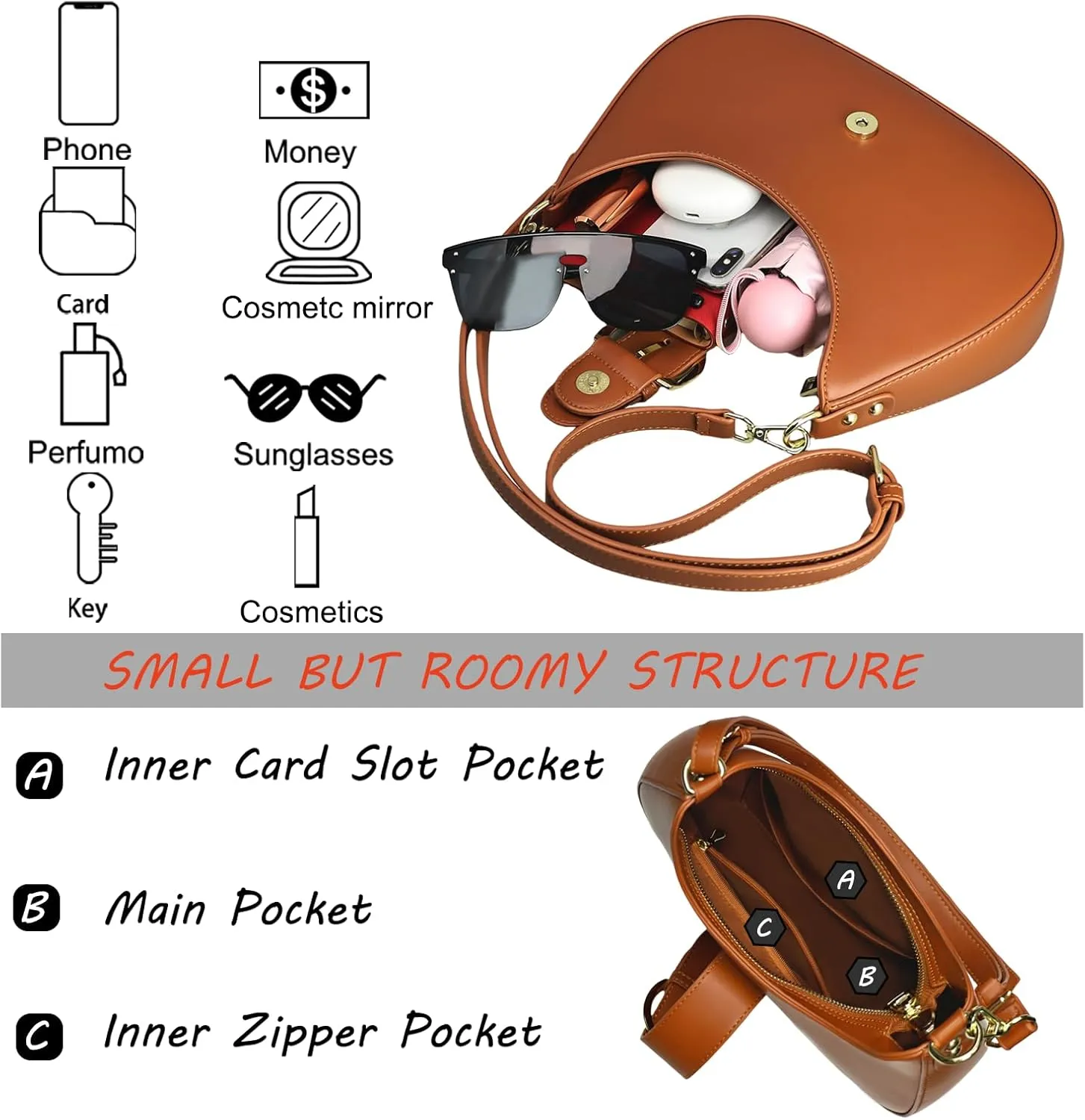Luna Crossbody Bag for Women Small Crescent Shoulder Purse with Adjustable Strap Cute Mini Handbags for Going Out