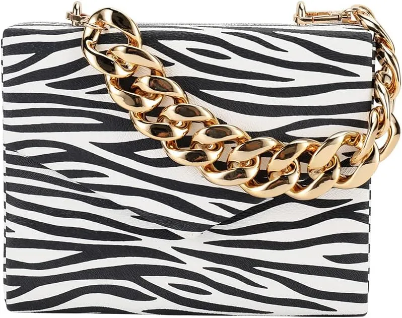 LUOZZY Women Clutch Bag Zebra Print Clutch PU Leather Shoulder Bags with Buckle Flap Over Chain Shoulder Bags Animal Purse Strap