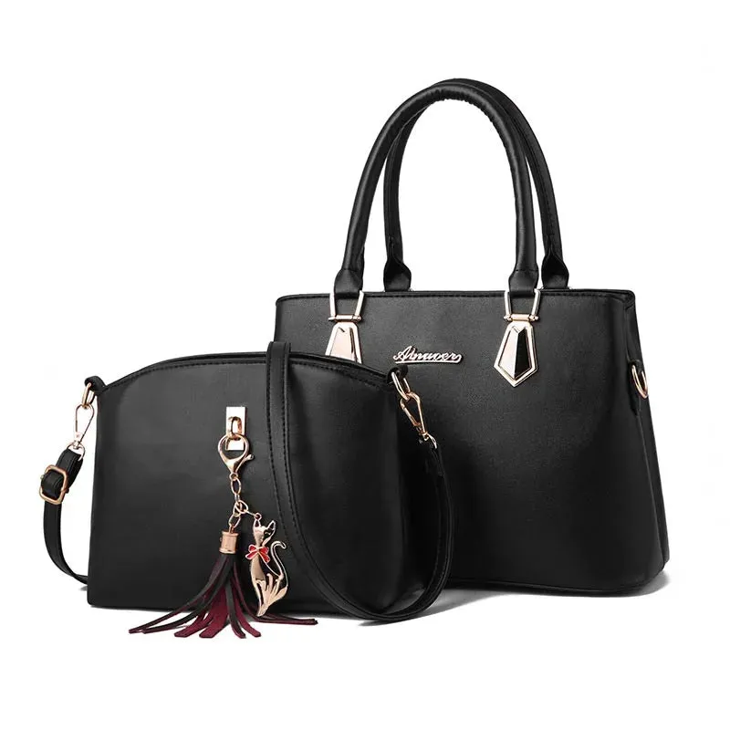 Luxe Navy Duo Handbag Set with Crossbody & Tote