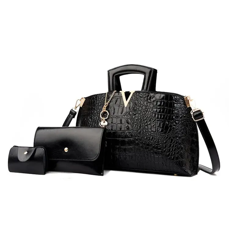 Luxury 3 Sets Fashion High Quality Leather Women Tote Handbag