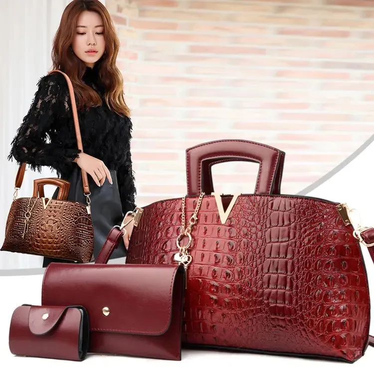 Luxury 3 Sets Fashion High Quality Leather Women Tote Handbag