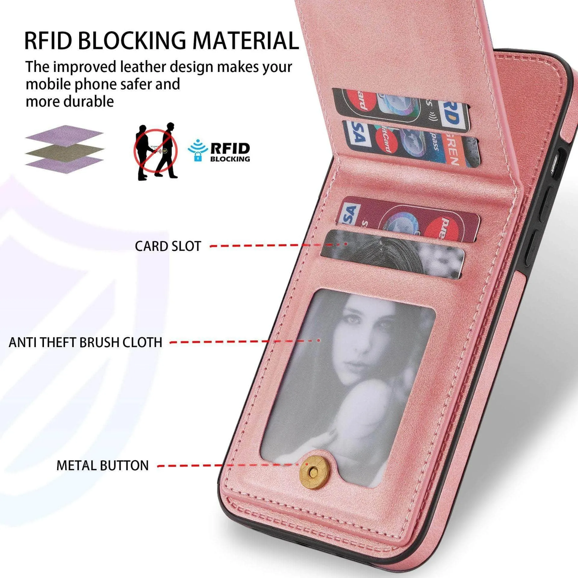 Luxury Vegan Leather iPhone 14 Pro Max Wallet Card Slots Holder