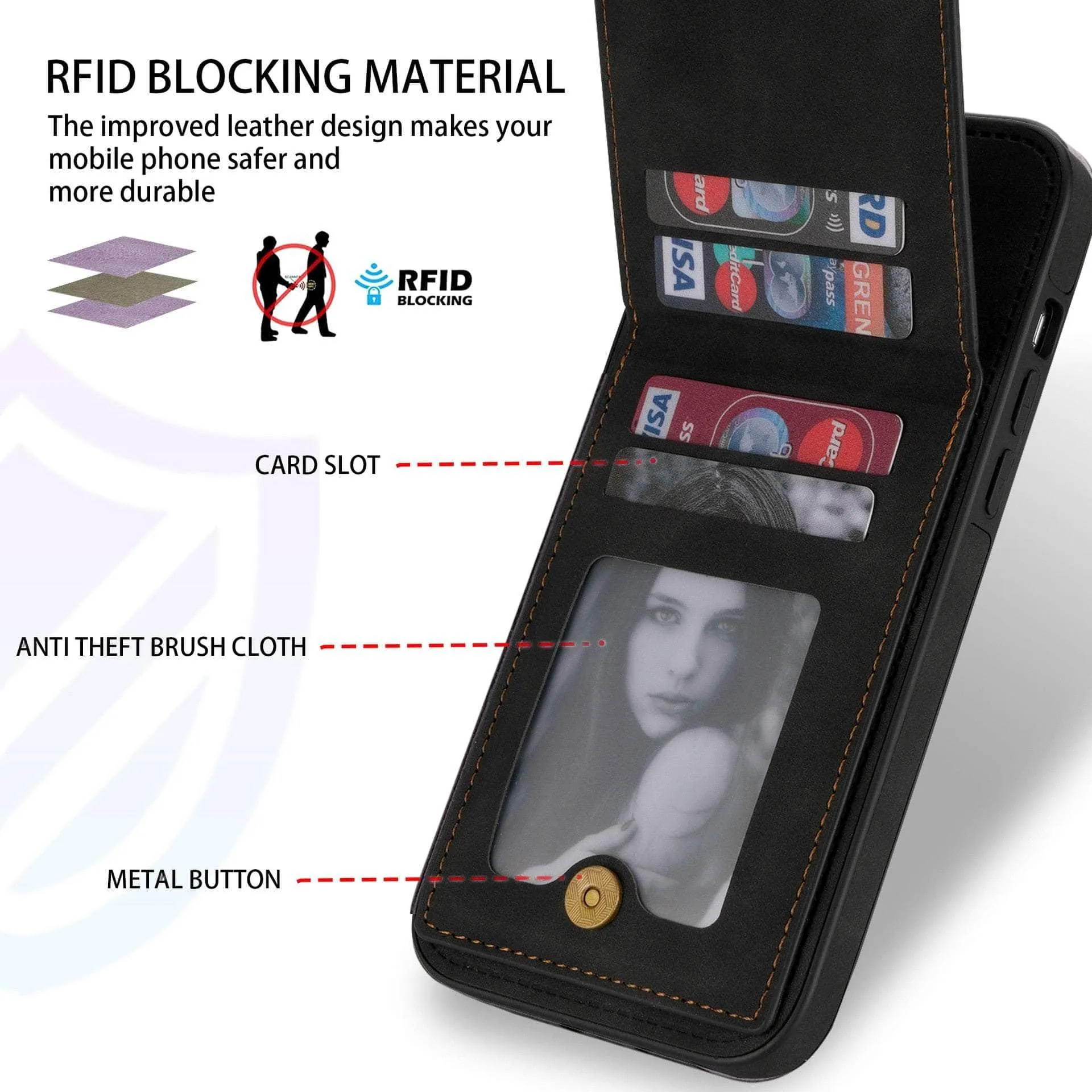 Luxury Vegan Leather iPhone 14 Pro Max Wallet Card Slots Holder