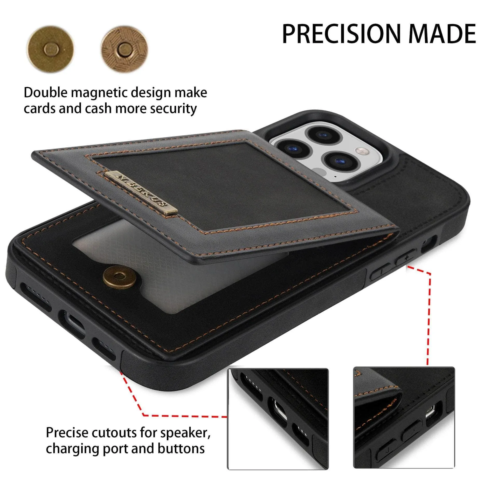 Luxury Vegan Leather iPhone 14 Pro Max Wallet Card Slots Holder
