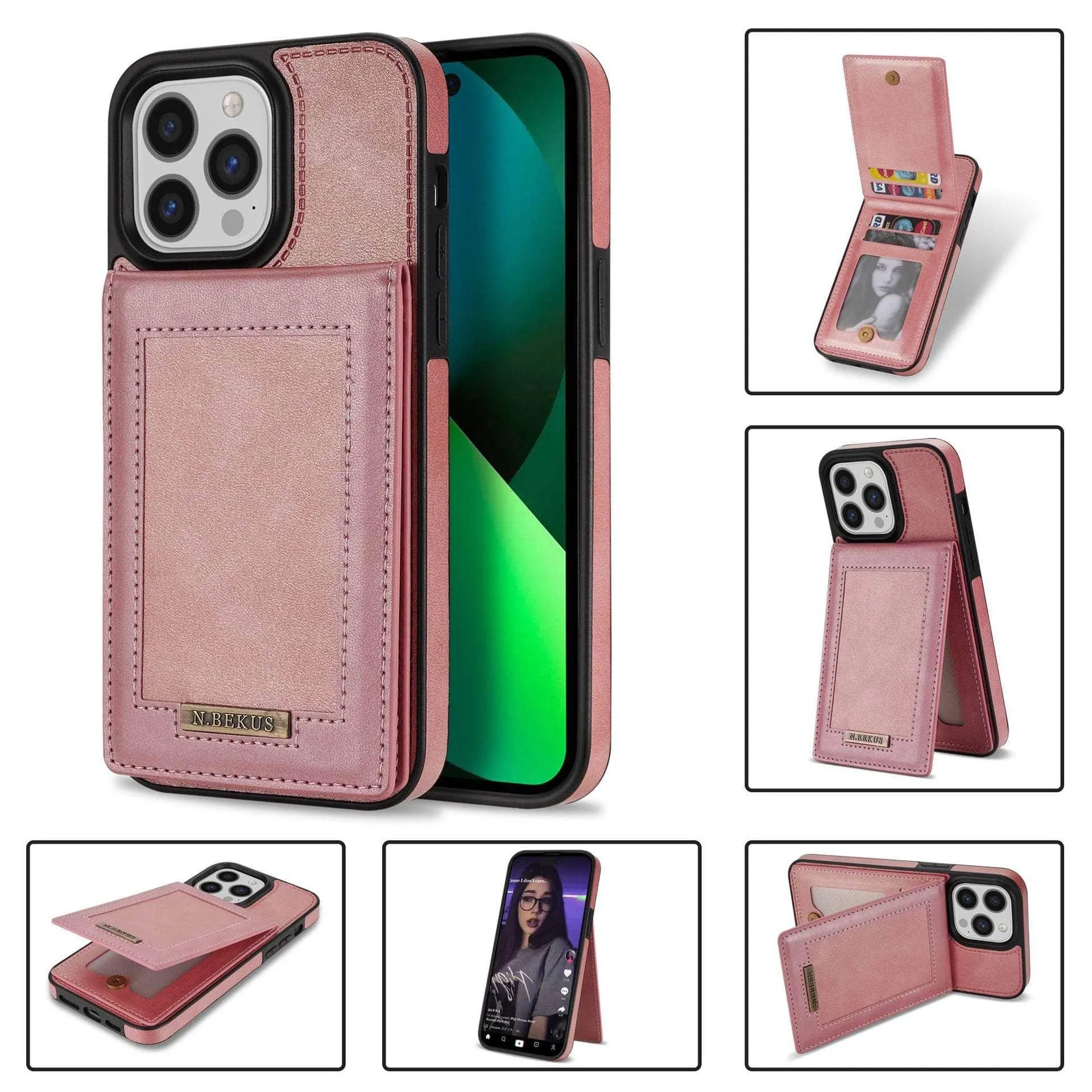 Luxury Vegan Leather iPhone 14 Pro Max Wallet Card Slots Holder