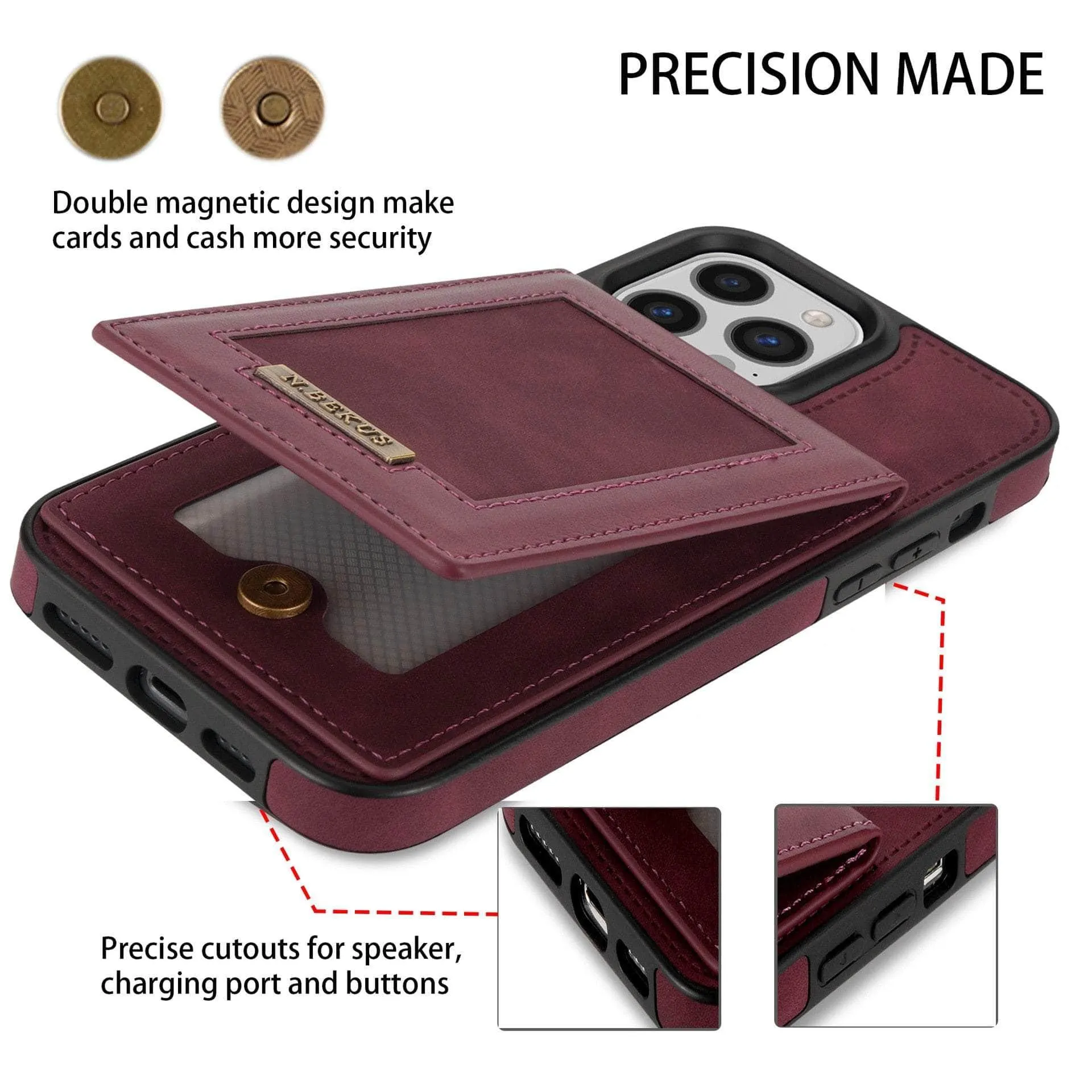 Luxury Vegan Leather iPhone 14 Pro Max Wallet Card Slots Holder