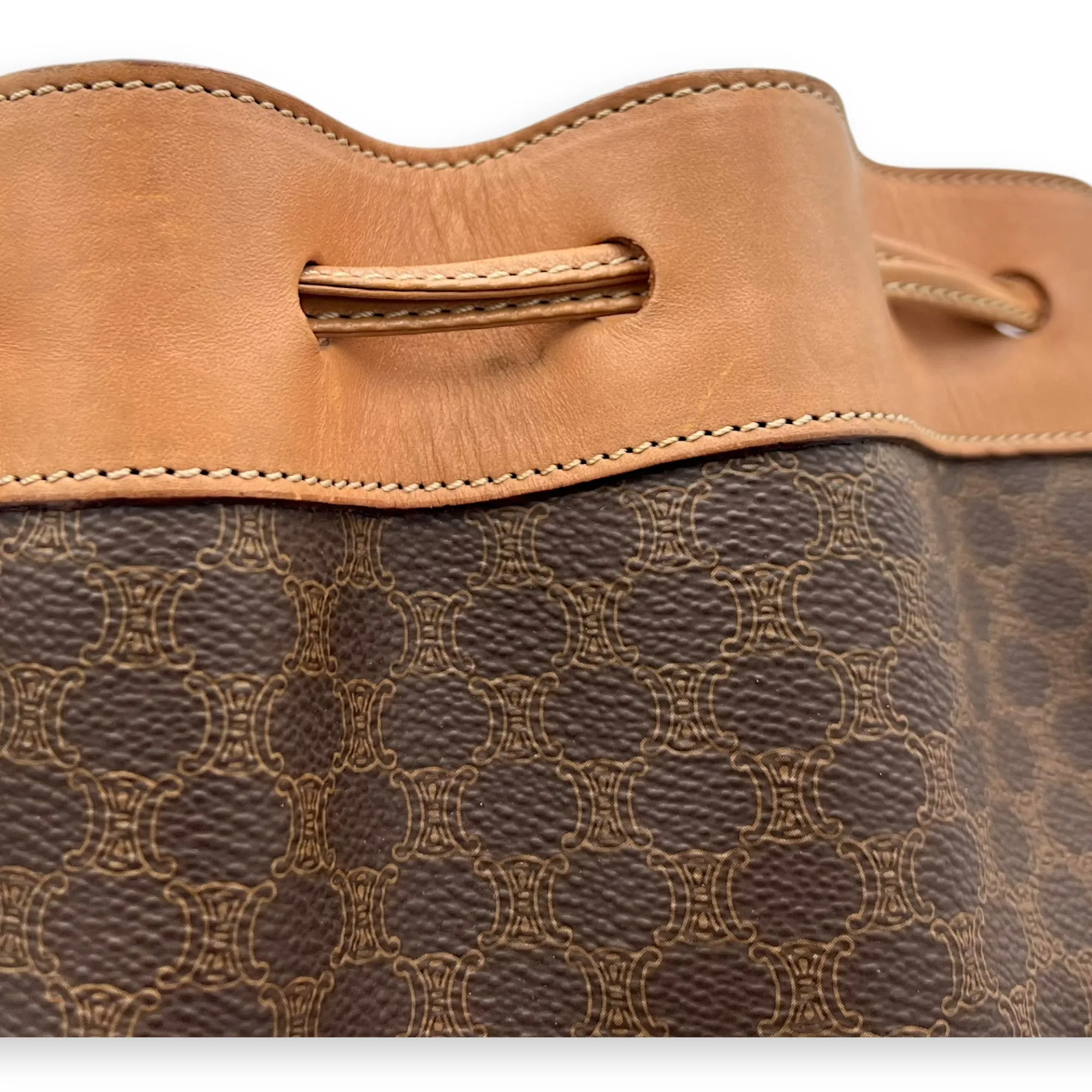 Macadam Bucket Bag Brown in Coated Canvas, Gold hardware