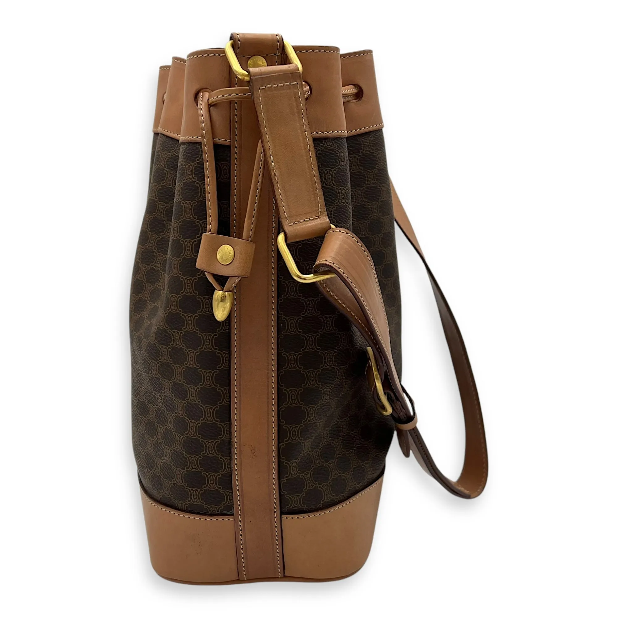 Macadam Bucket Bag Brown in Coated Canvas, Gold hardware