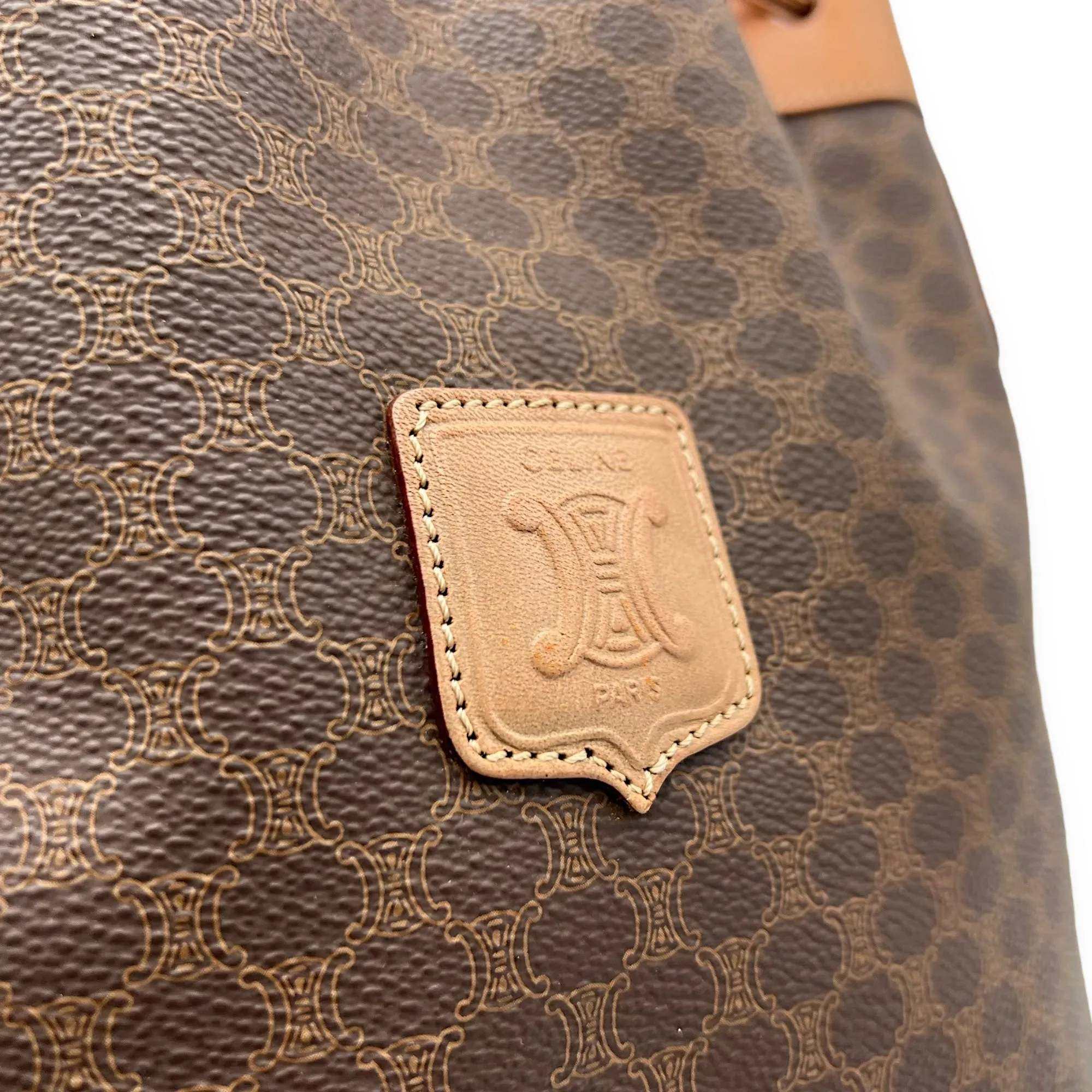 Macadam Bucket Bag Brown in Coated Canvas, Gold hardware