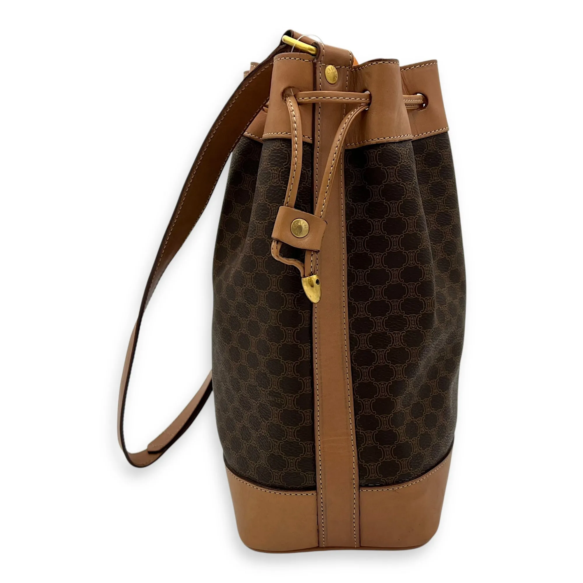 Macadam Bucket Bag Brown in Coated Canvas, Gold hardware