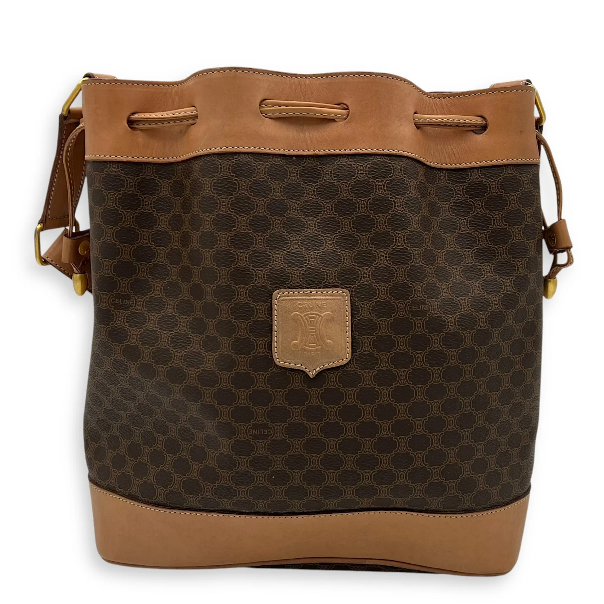 Macadam Bucket Bag Brown in Coated Canvas, Gold hardware