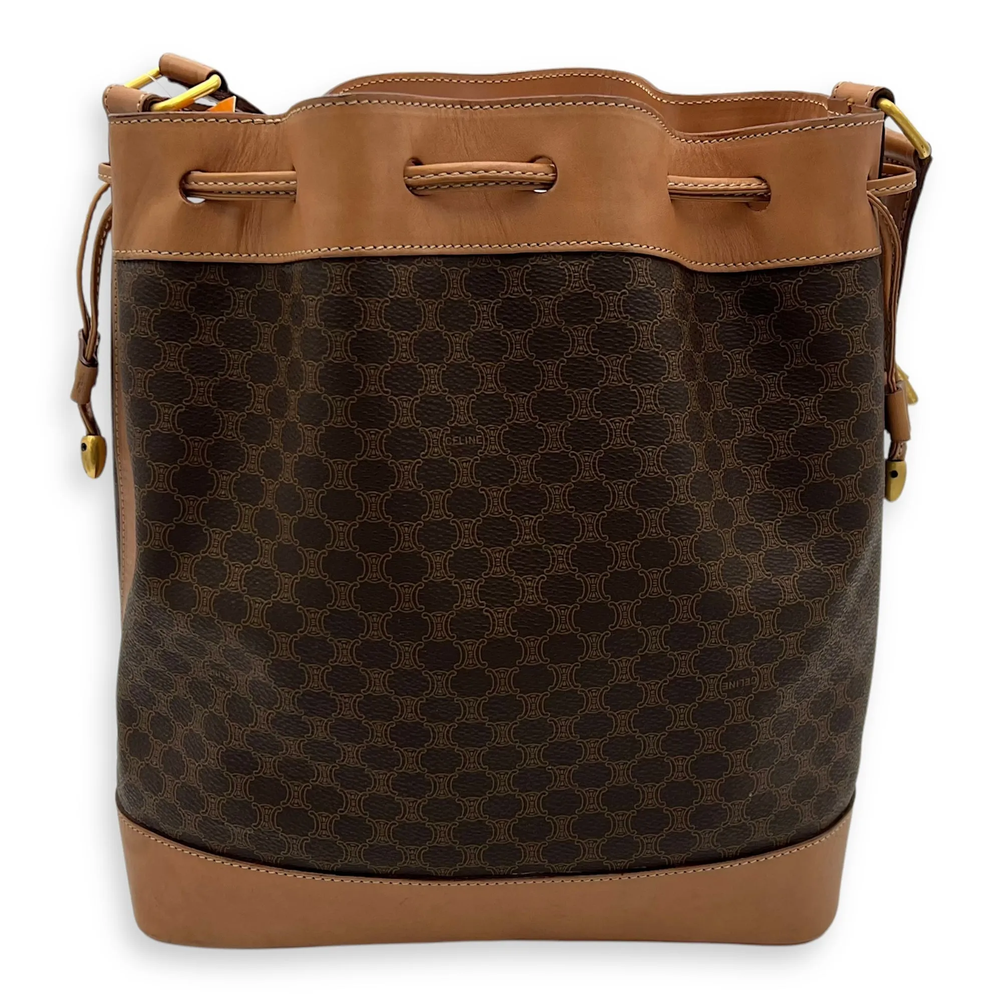 Macadam Bucket Bag Brown in Coated Canvas, Gold hardware