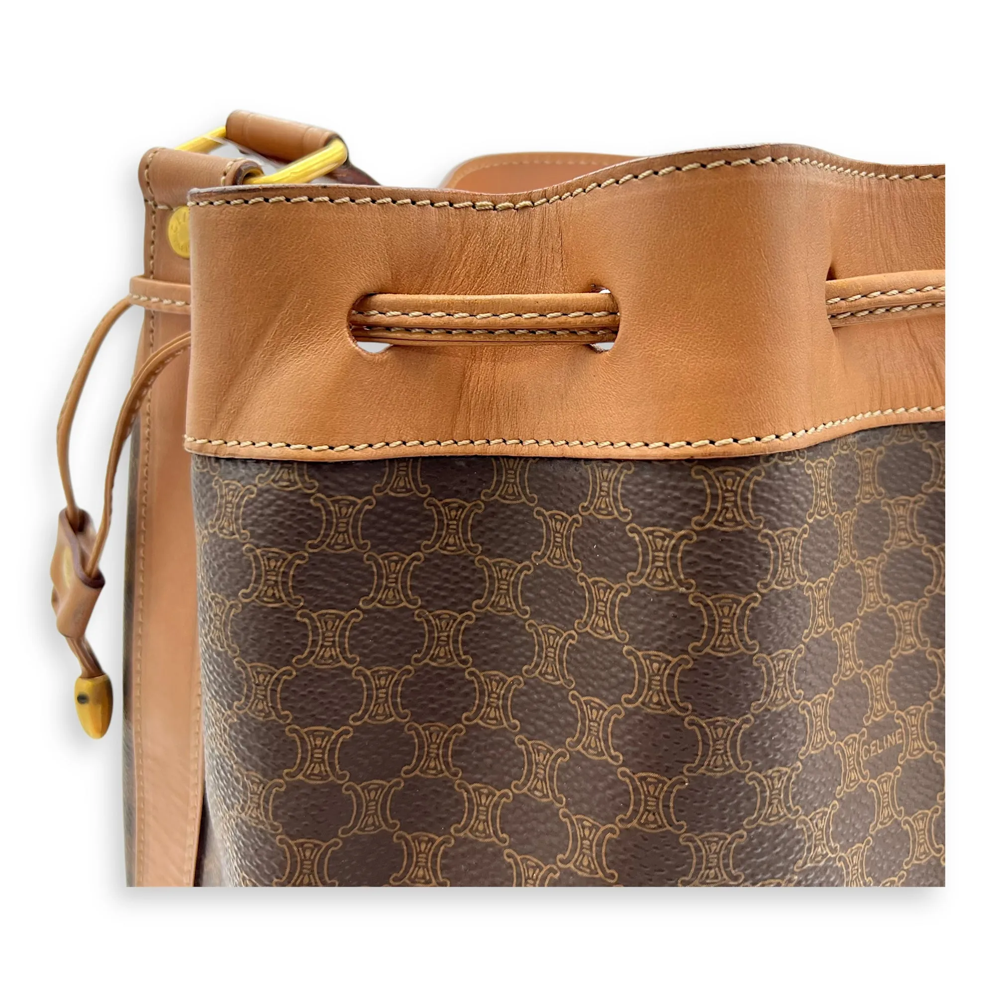 Macadam Bucket Bag Brown in Coated Canvas, Gold hardware
