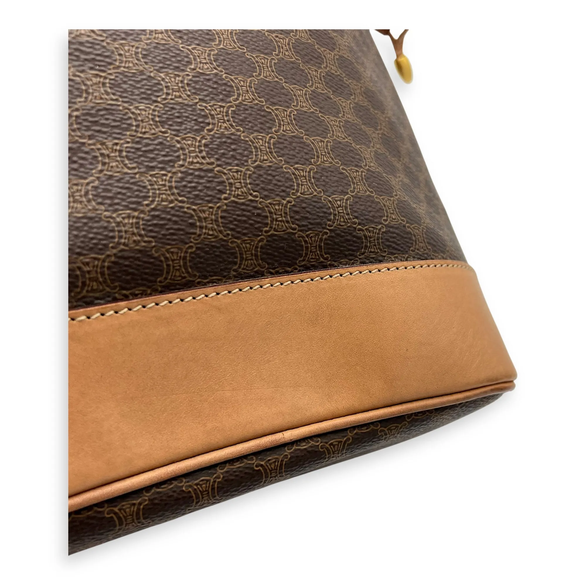 Macadam Bucket Bag Brown in Coated Canvas, Gold hardware
