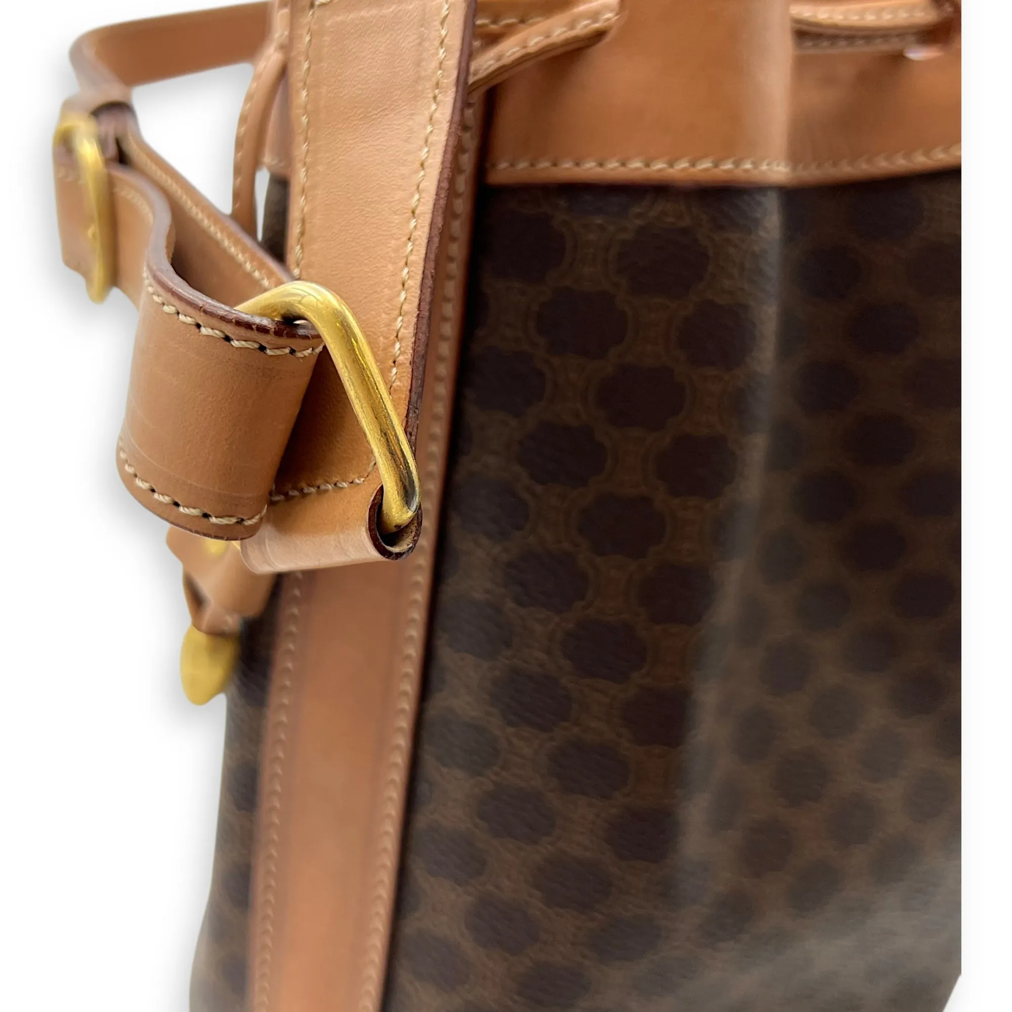 Macadam Bucket Bag Brown in Coated Canvas, Gold hardware