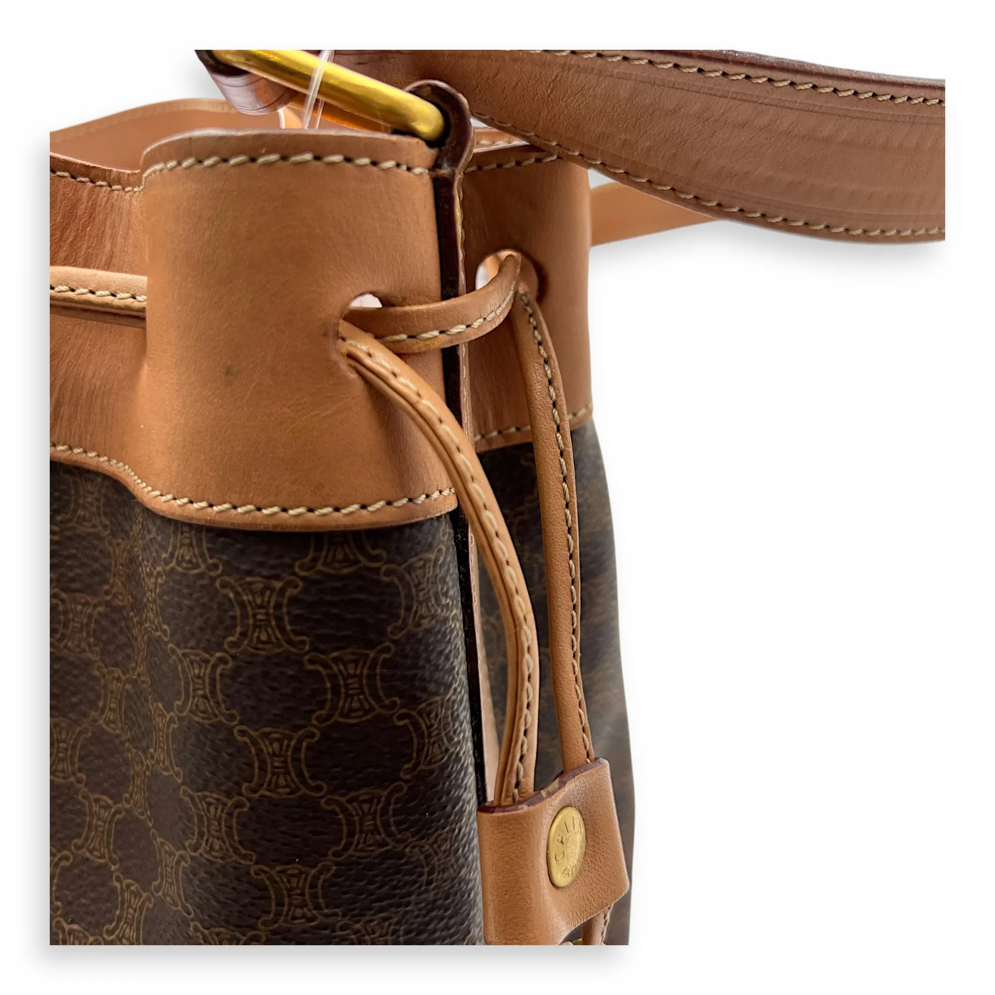 Macadam Bucket Bag Brown in Coated Canvas, Gold hardware