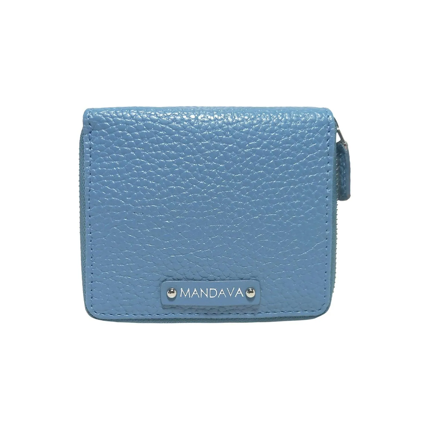 MANDAVA Women's Small Bifold PU Leather Wallet | Ladies Slim Compact Card Holder Organizer Zipper Coin Purse (Sky Blue)