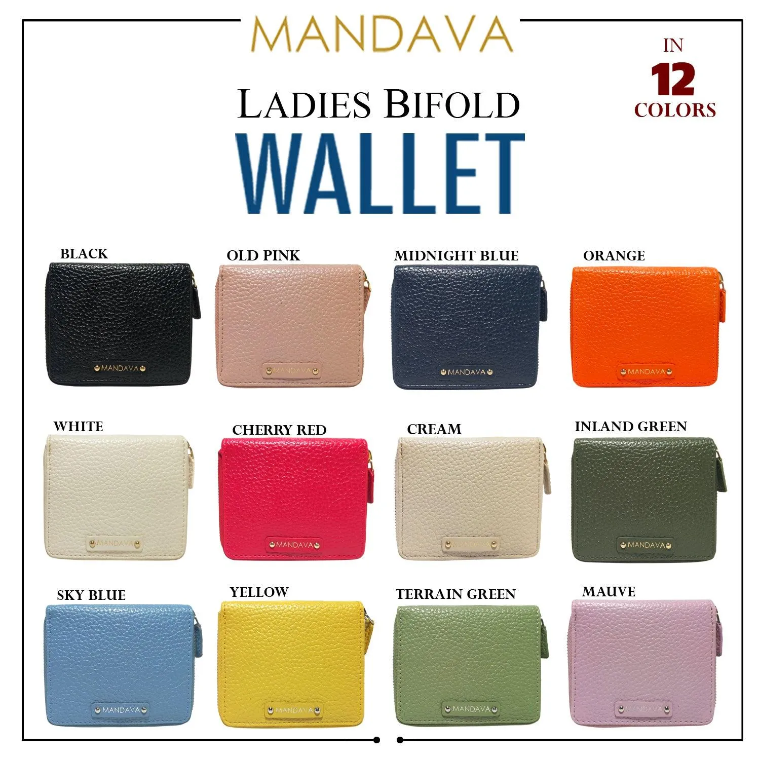 MANDAVA Women's Small Bifold PU Leather Wallet | Ladies Slim Compact Card Holder Organizer Zipper Coin Purse (Sky Blue)