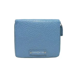 MANDAVA Women's Small Bifold PU Leather Wallet | Ladies Slim Compact Card Holder Organizer Zipper Coin Purse (Sky Blue)