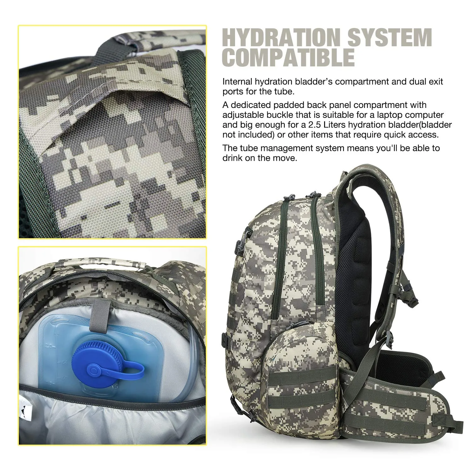 Mardingtop 35L Tactical Backpacks Molle Hiking daypacks for Camping Hiking Military Traveling Camo Khaki Grid-5962