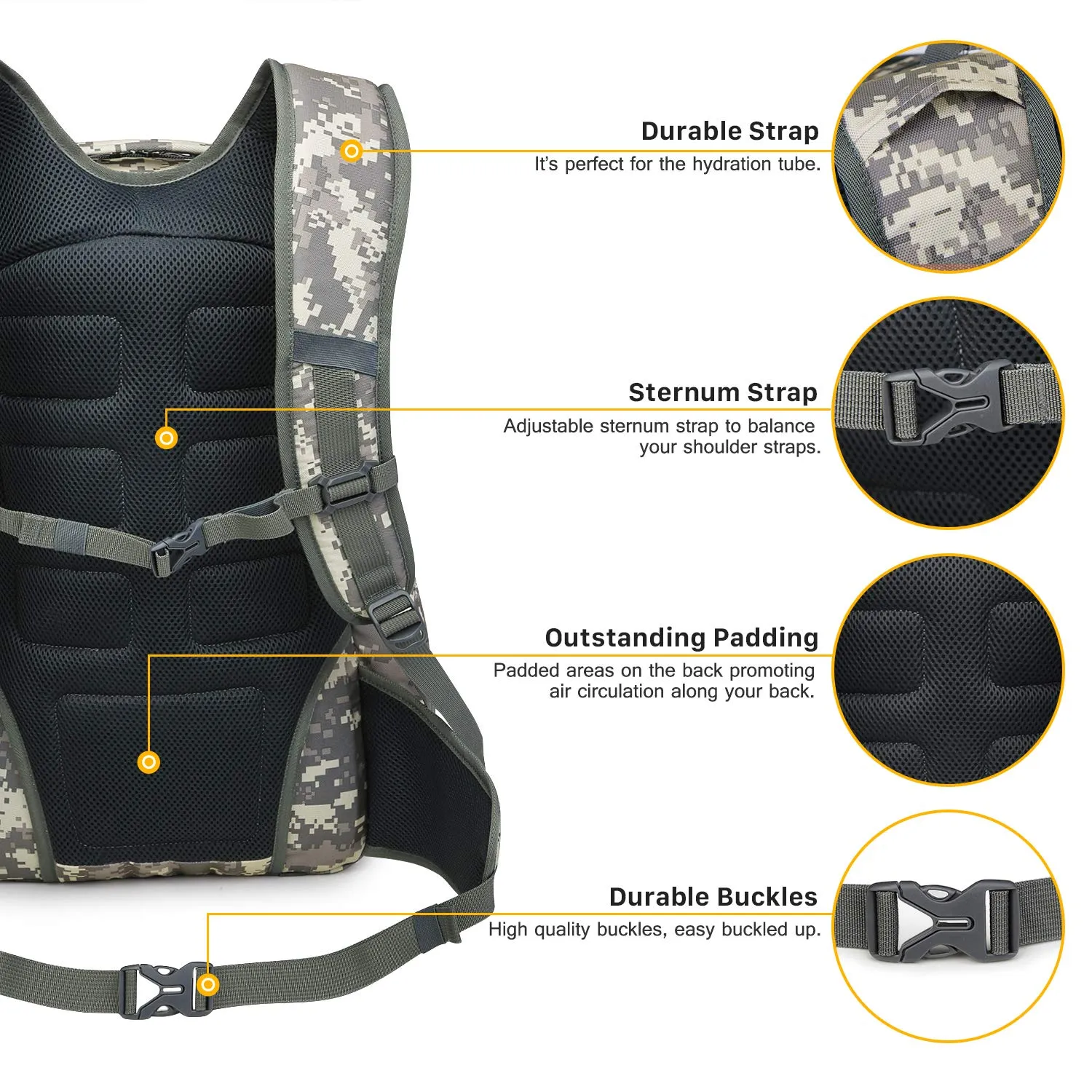 Mardingtop 35L Tactical Backpacks Molle Hiking daypacks for Camping Hiking Military Traveling Camo Khaki Grid-5962