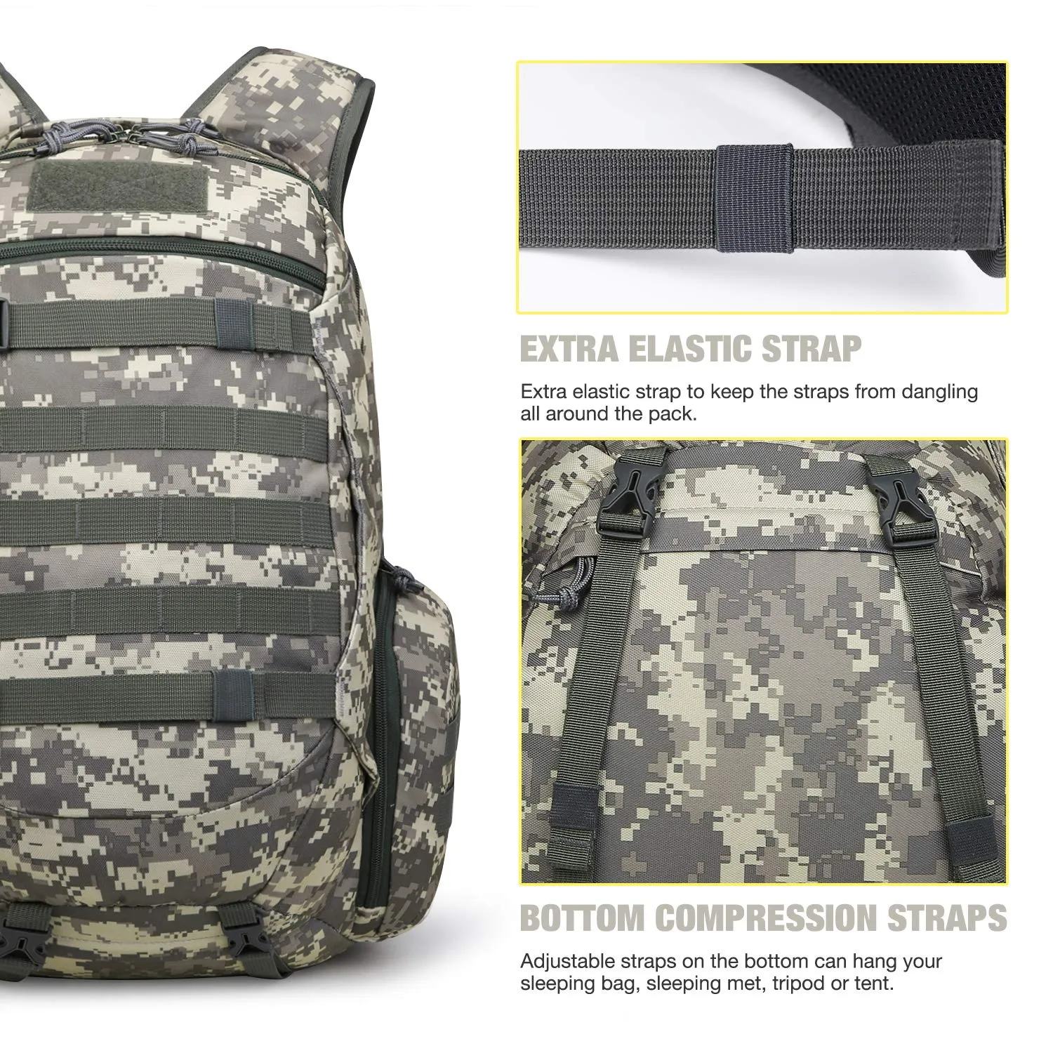 Mardingtop 35L Tactical Backpacks Molle Hiking daypacks for Camping Hiking Military Traveling Camo Khaki Grid-5962