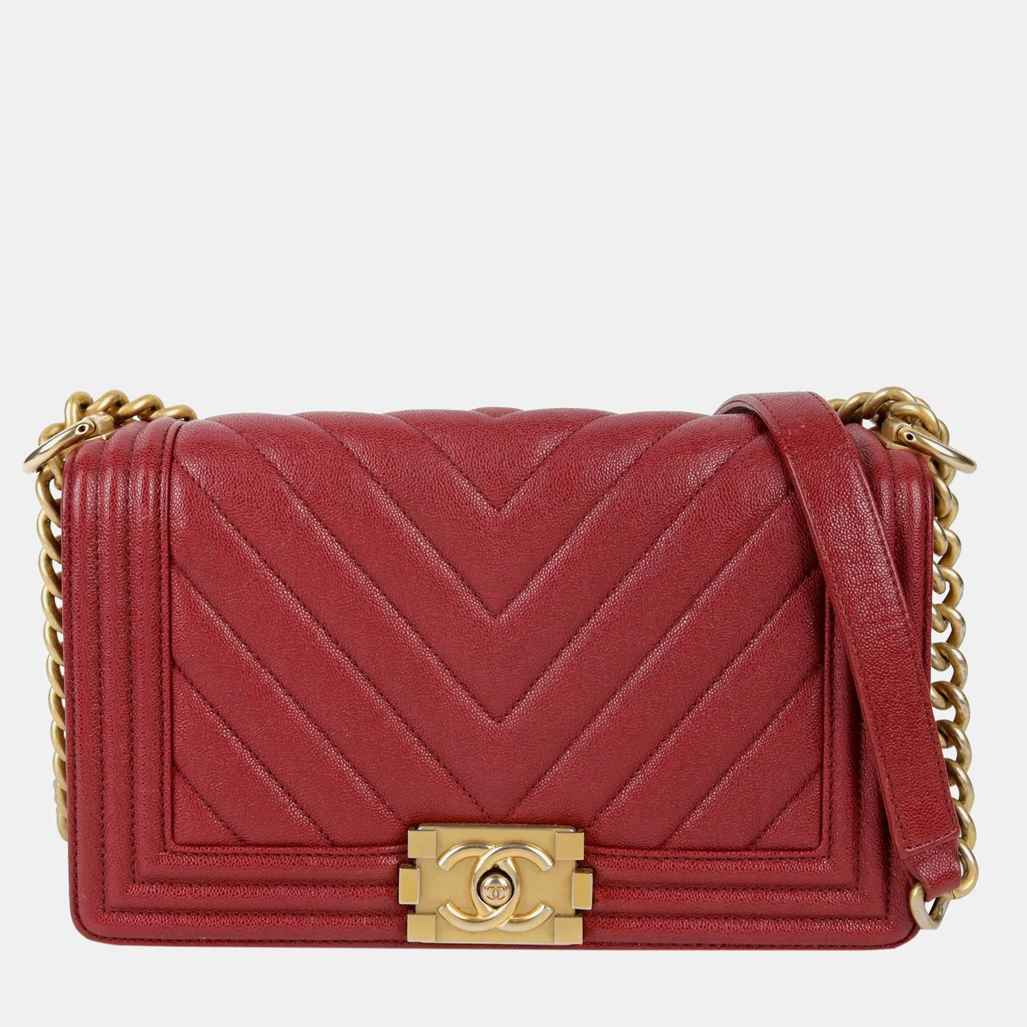 Maroon Leather Medium Boy Shoulder Bag