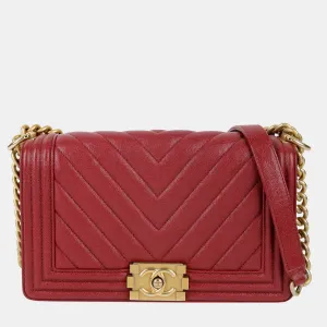 Maroon Leather Medium Boy Shoulder Bag