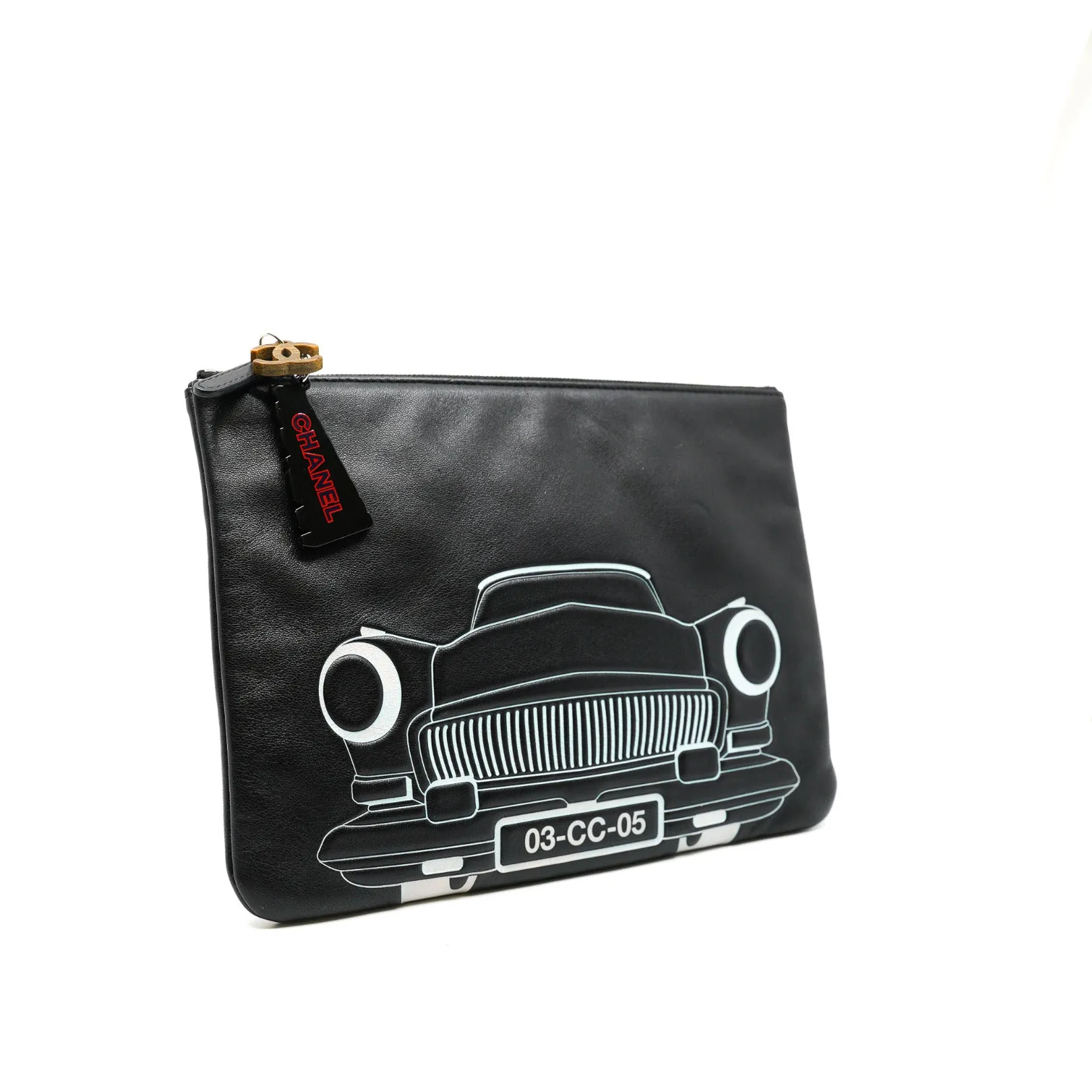 Medium Black Lambskin Leather Cuba Car Cosmetic Case PHW Seri 23