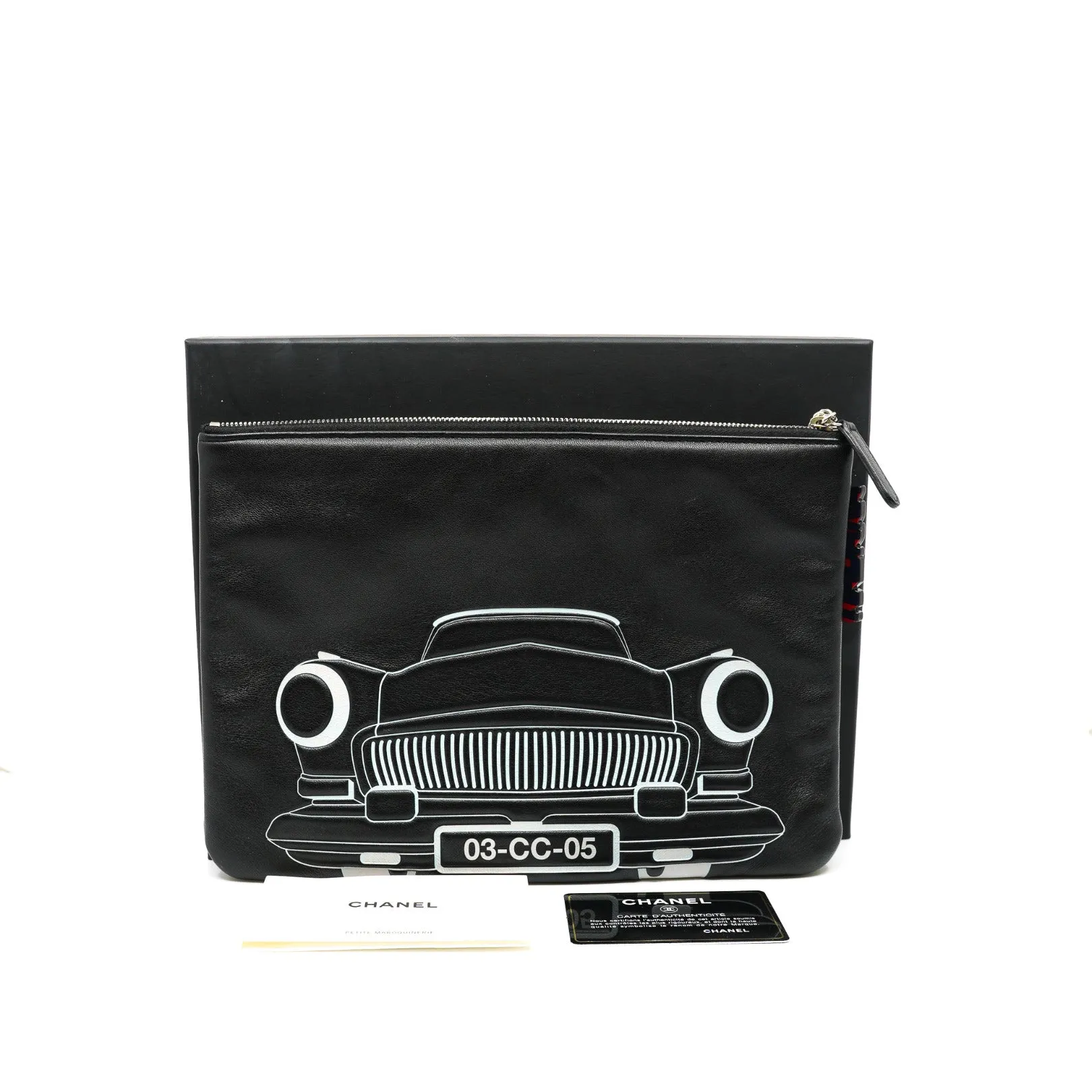 Medium Black Lambskin Leather Cuba Car Cosmetic Case PHW Seri 23