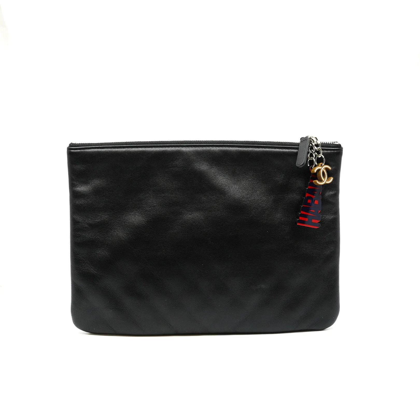 Medium Black Lambskin Leather Cuba Car Cosmetic Case PHW Seri 23
