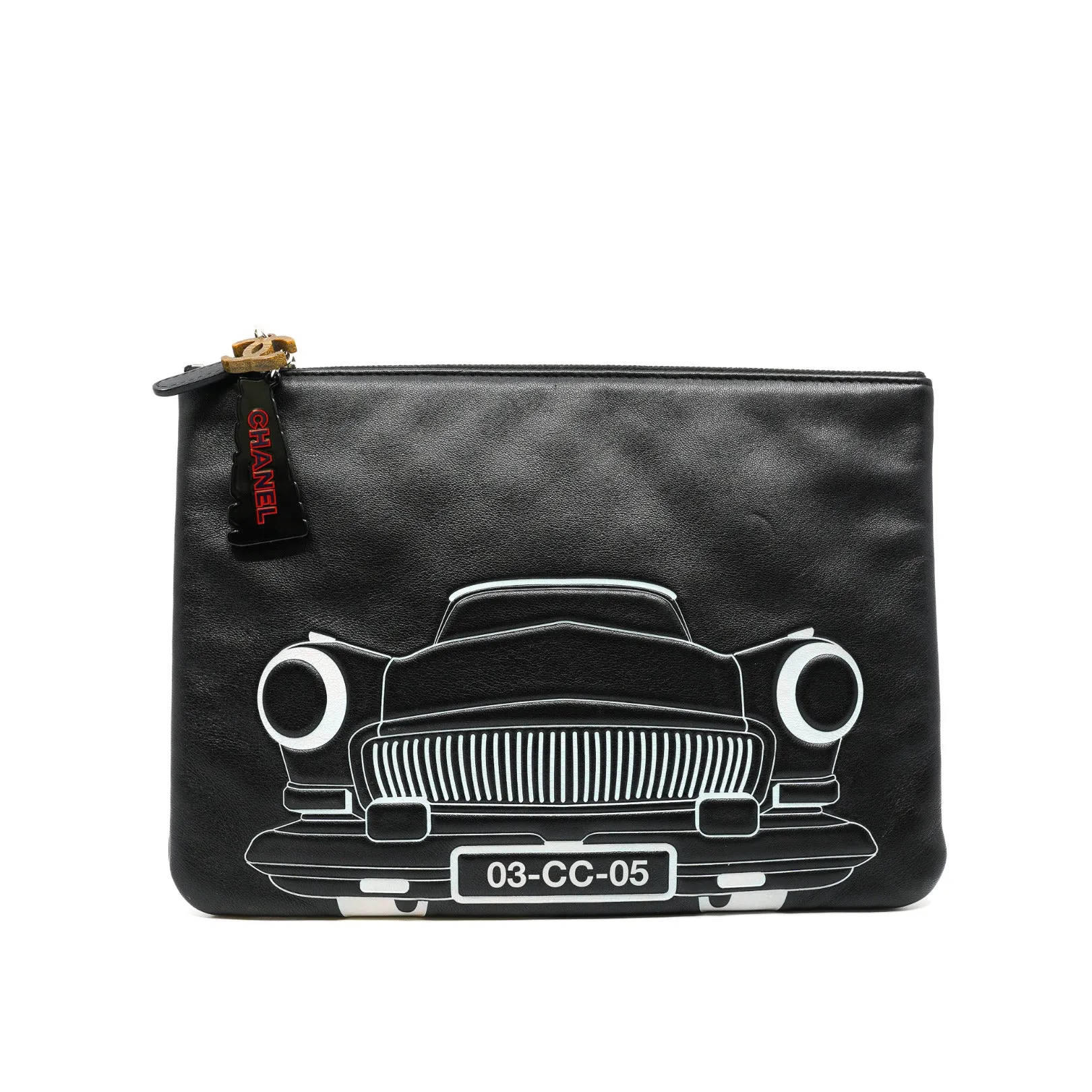 Medium Black Lambskin Leather Cuba Car Cosmetic Case PHW Seri 23