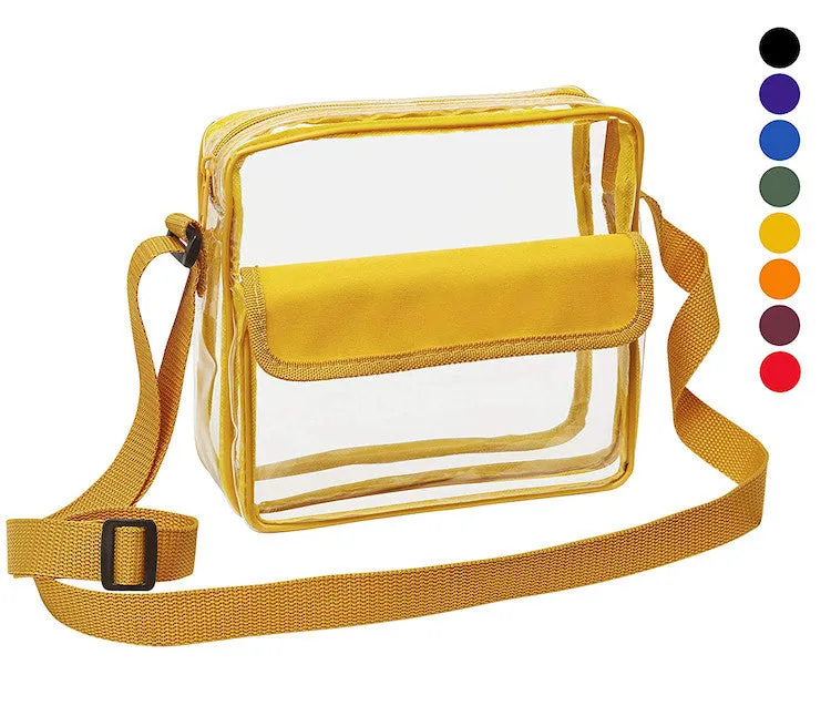 Medium Clear Cross-Body Messenger Shoulder Bag (CH-500-GLD) - Golden Yellow Trim