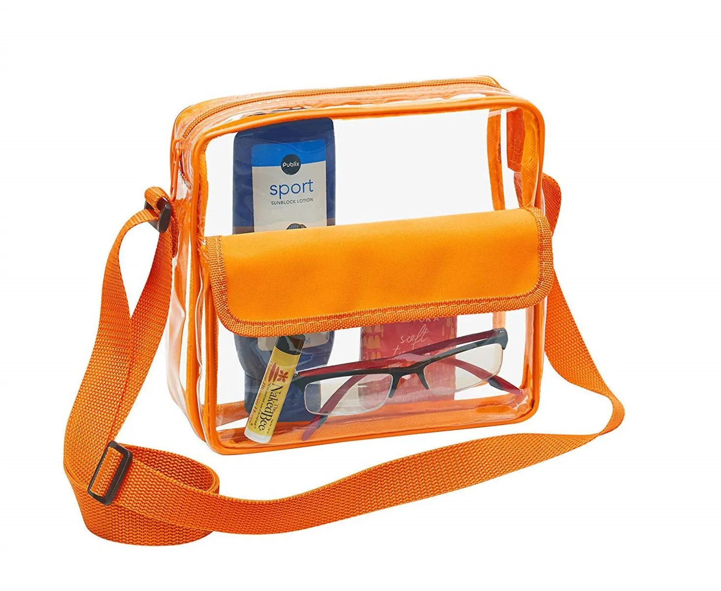 Medium Clear Cross-Body Messenger Shoulder Bag (CH-500-ORG) - Orange Trim