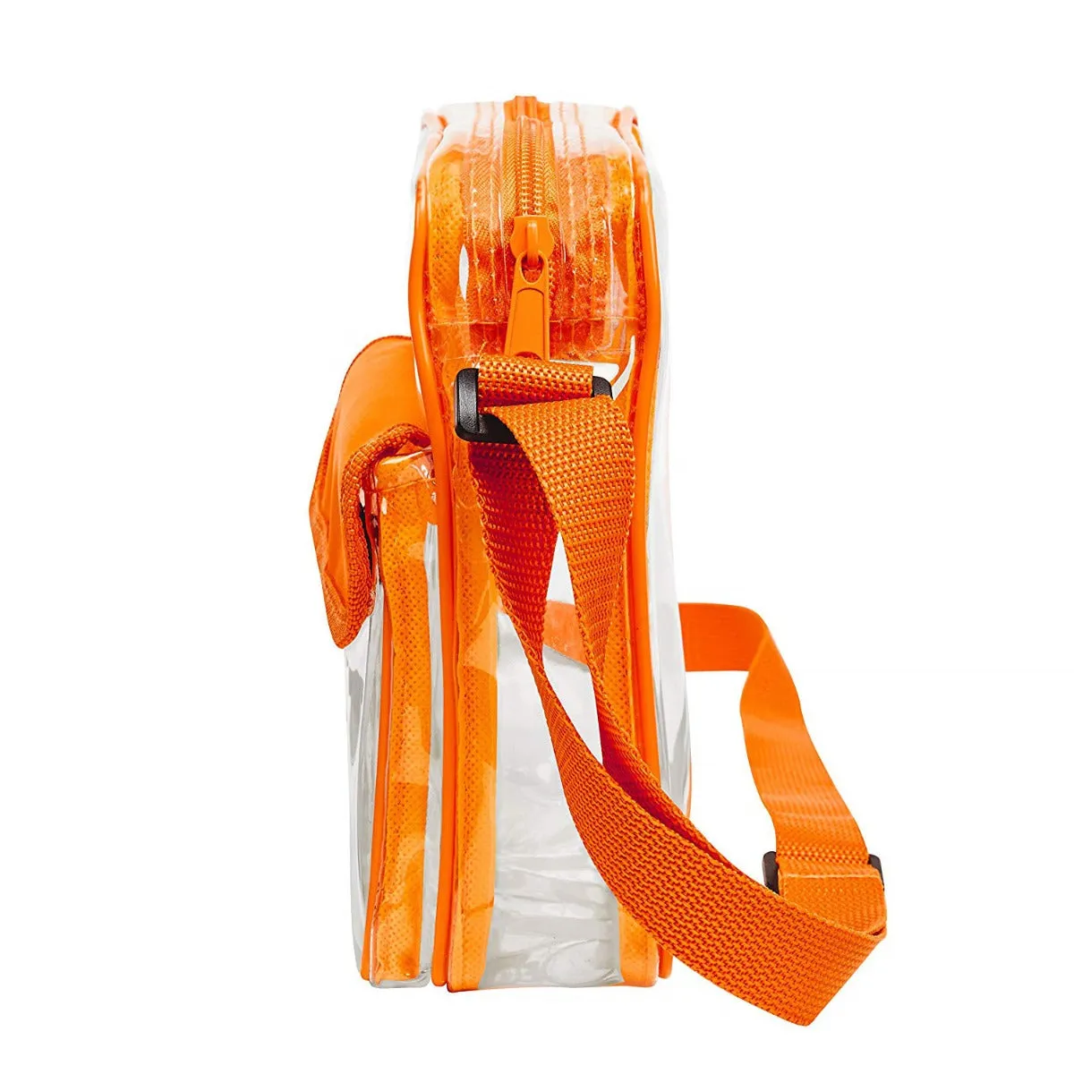 Medium Clear Cross-Body Messenger Shoulder Bag (CH-500-ORG) - Orange Trim
