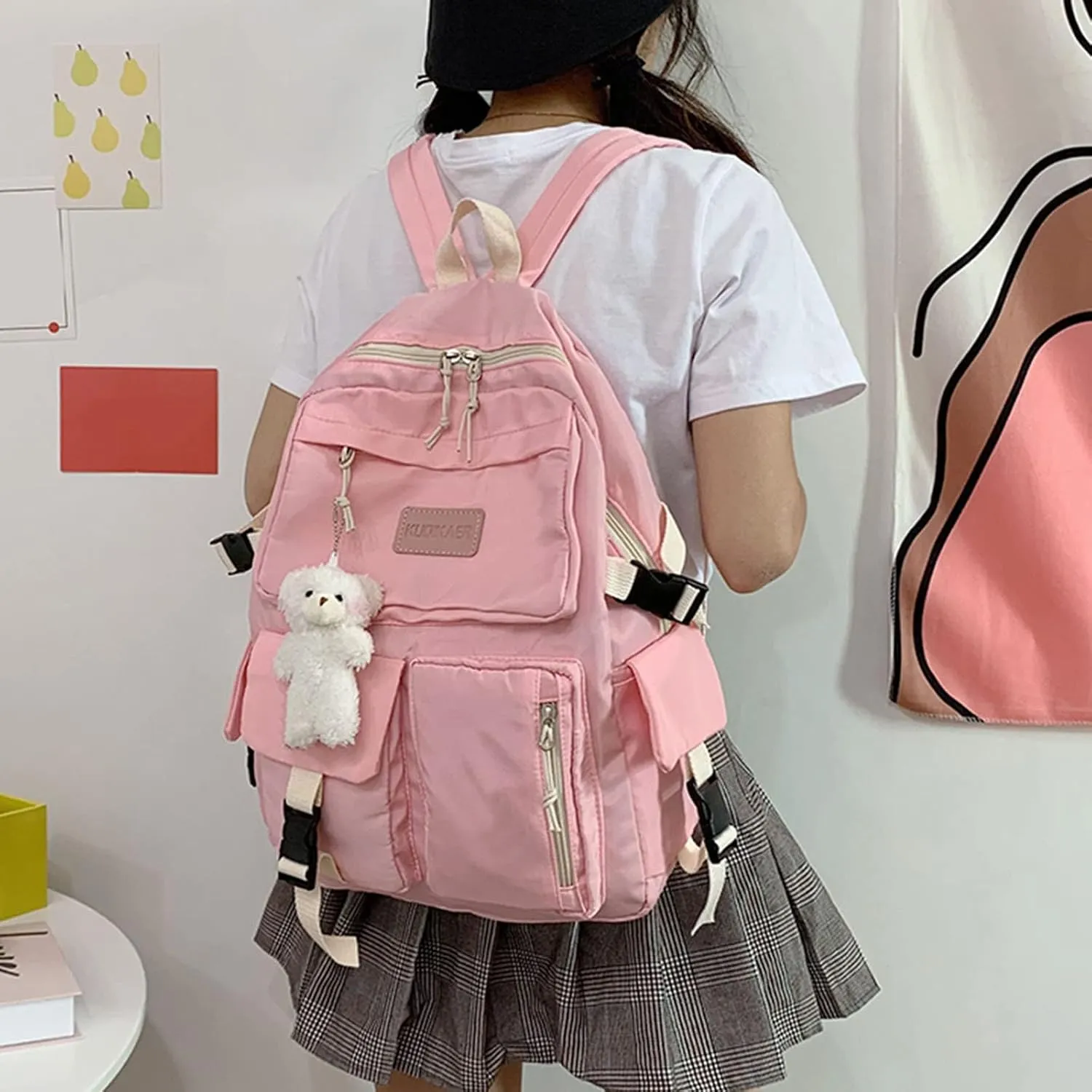 Men And Women Adult Fashion Nylon Zipper Large Capacity Student Backpack Womens Satchel Backpack (One Size)
