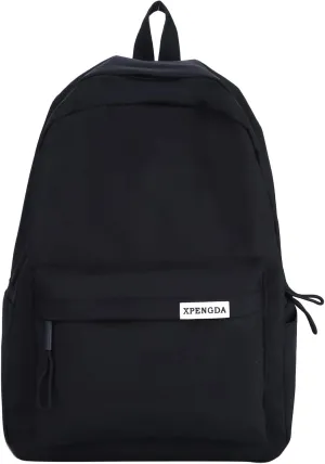 Men And Women Adult Fashion Solid Color Nylon Zipper Simple Large Capacity Student Backpack Retro (Black, One Size)