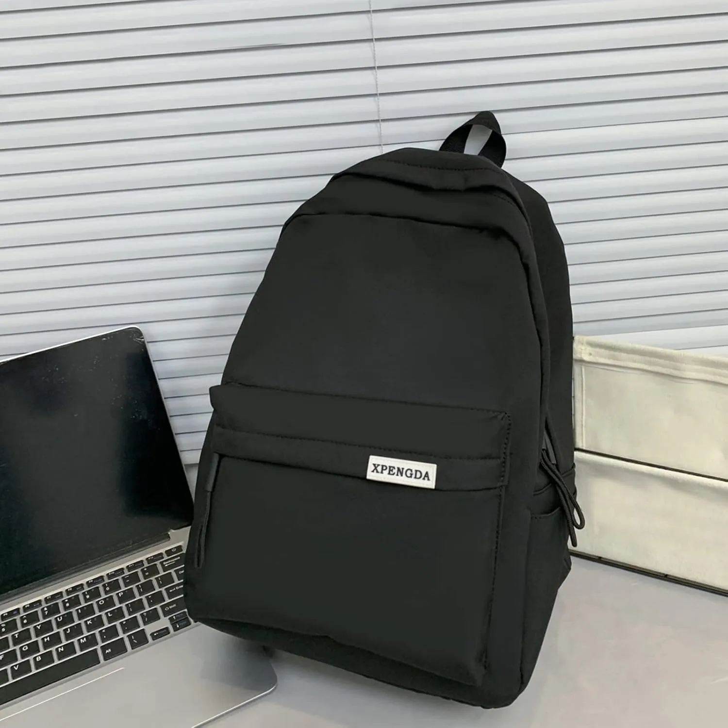 Men And Women Adult Fashion Solid Color Nylon Zipper Simple Large Capacity Student Backpack Retro (Black, One Size)