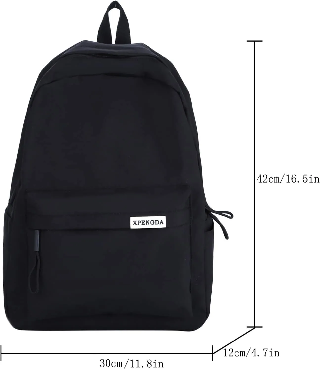 Men And Women Adult Fashion Solid Color Nylon Zipper Simple Large Capacity Student Backpack Retro (Black, One Size)