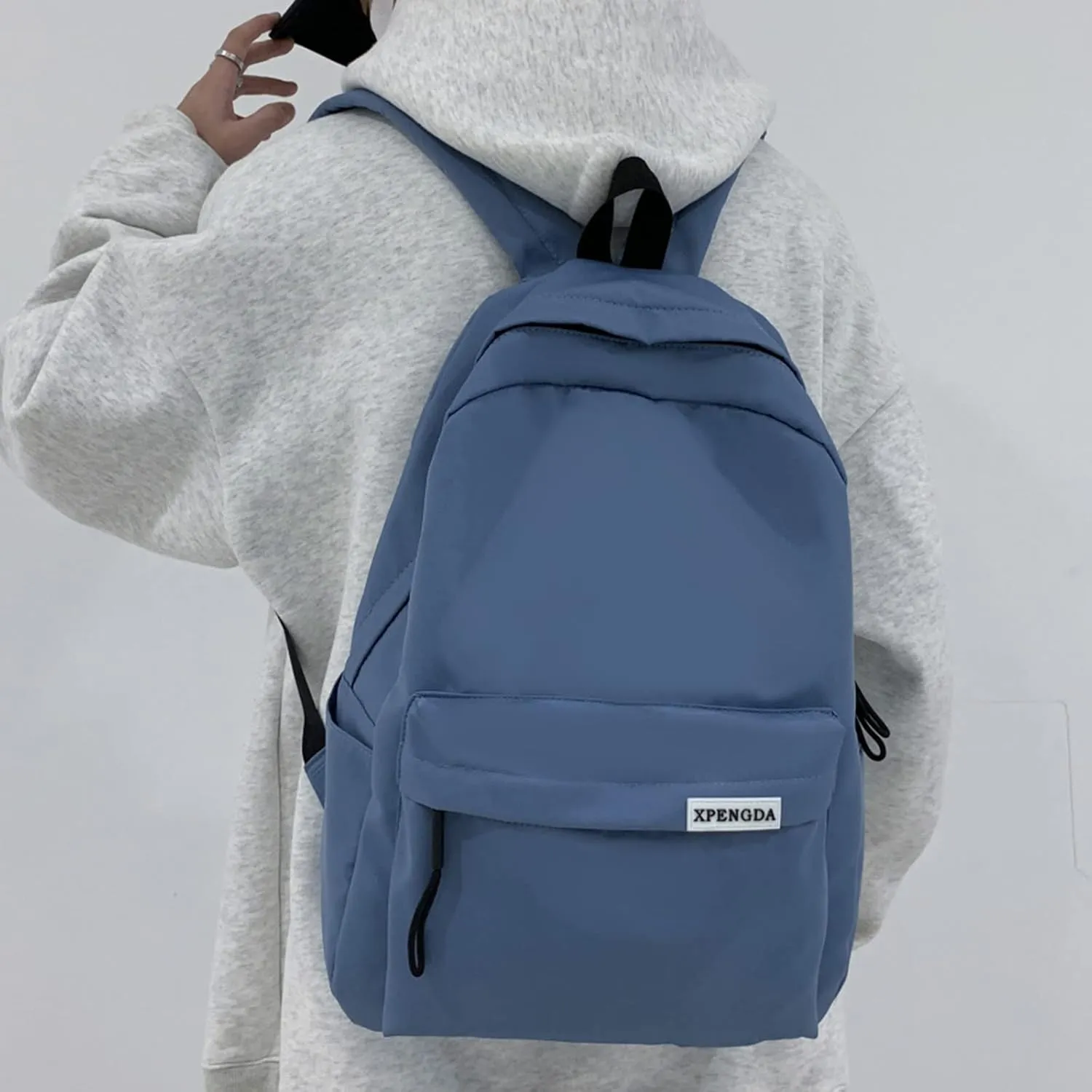 Men And Women Adult Fashion Solid Color Nylon Zipper Simple Large Capacity Student Backpack Retro (Blue, One Size)