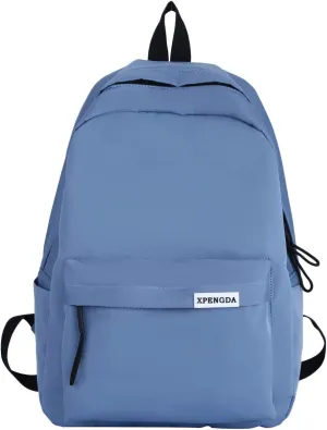 Men And Women Adult Fashion Solid Color Nylon Zipper Simple Large Capacity Student Backpack Retro (Blue, One Size)