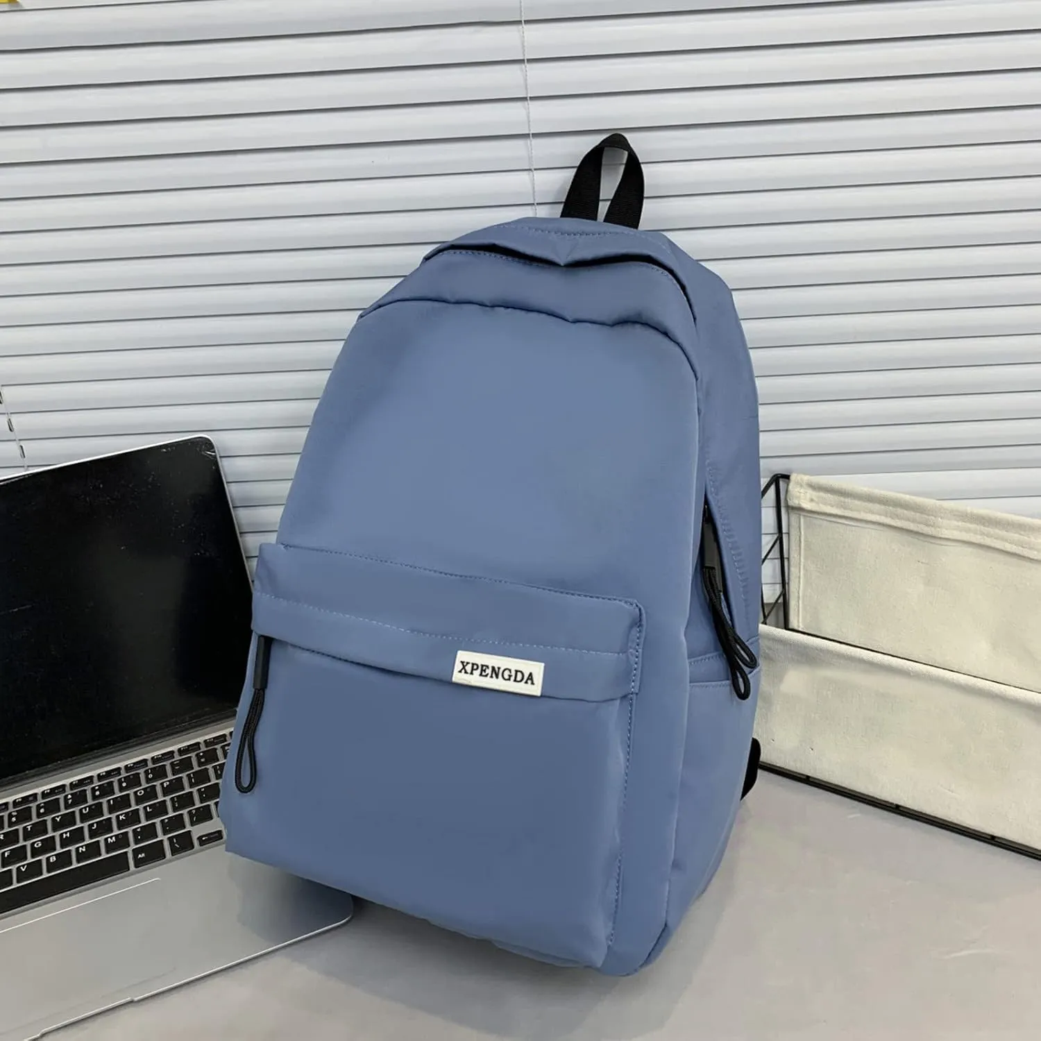 Men And Women Adult Fashion Solid Color Nylon Zipper Simple Large Capacity Student Backpack Retro (Blue, One Size)
