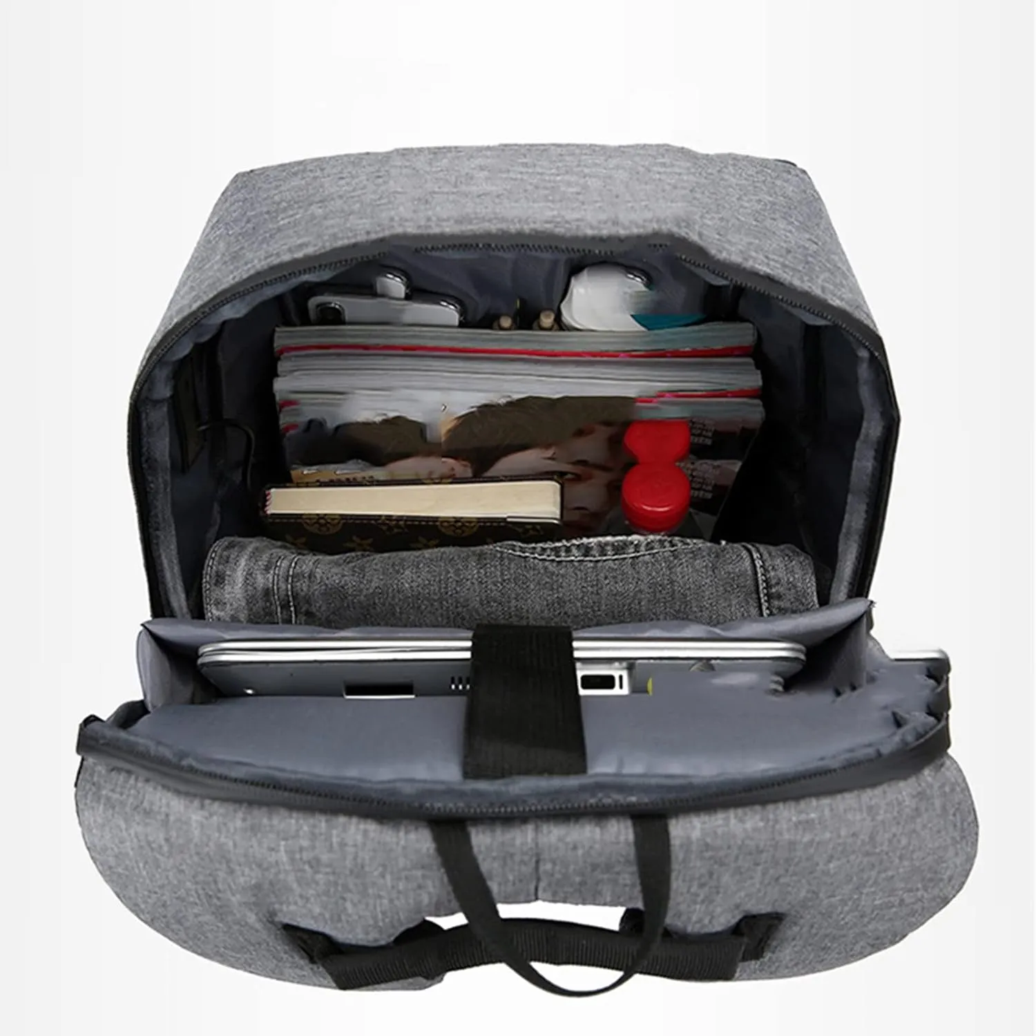 Men Business Bag Laptop Bag Multifunctional USB Backpack Large Capacity Kids Carry on Luggage with (Grey, One Size)