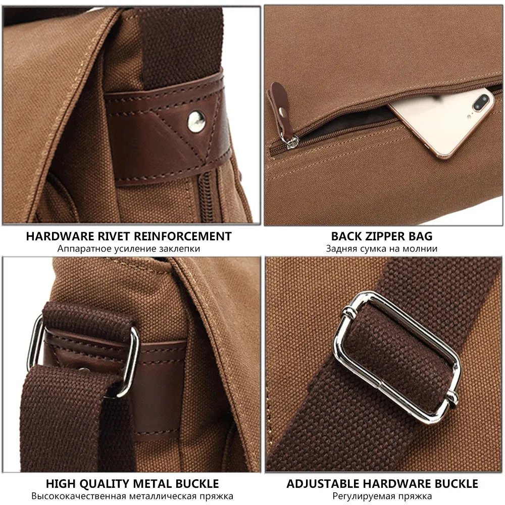Men Crossbody Bag Expansion Bottom Retro Casual Messenger Student Bag Shoulder Bag