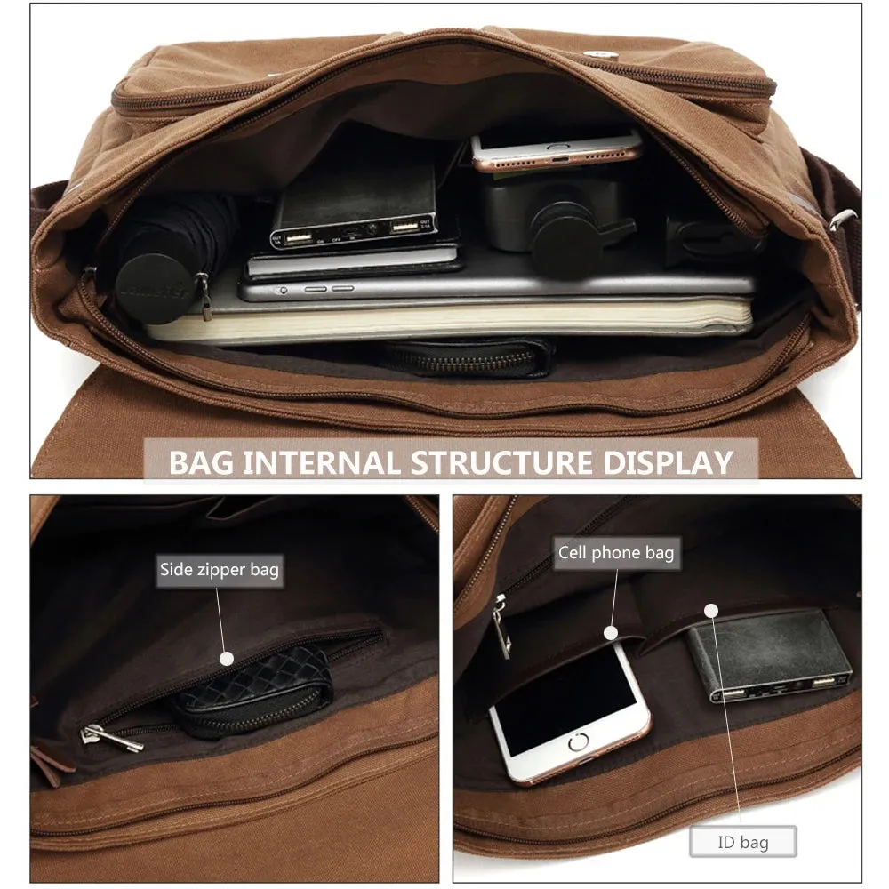 Men Crossbody Bag Expansion Bottom Retro Casual Messenger Student Bag Shoulder Bag