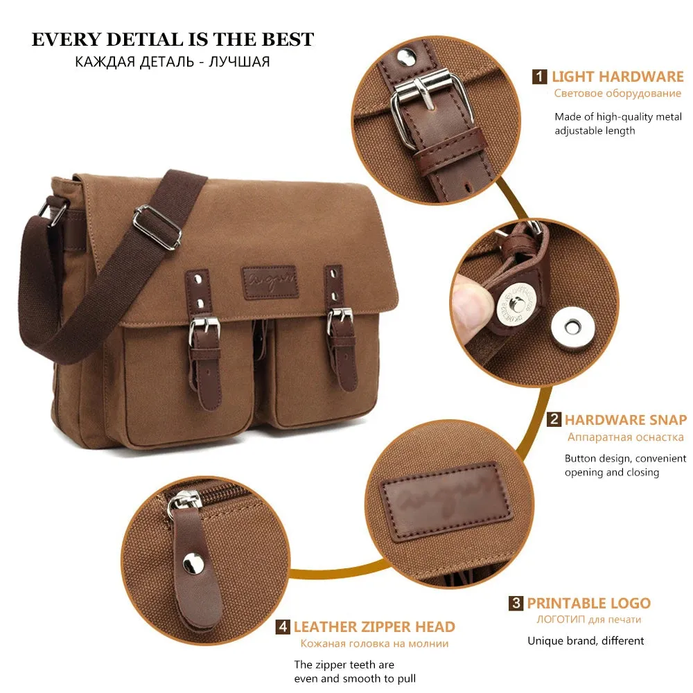 Men Crossbody Bag Expansion Bottom Retro Casual Messenger Student Bag Shoulder Bag