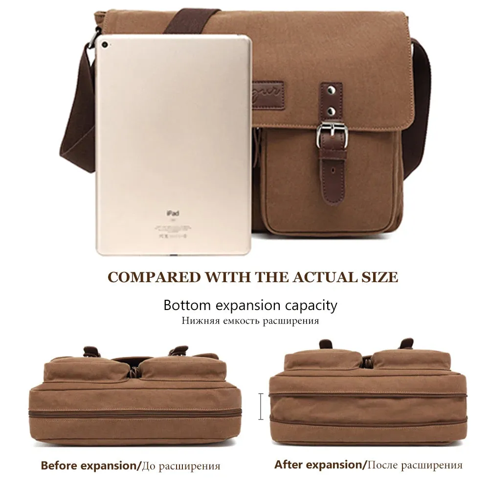 Men Crossbody Bag Expansion Bottom Retro Casual Messenger Student Bag Shoulder Bag