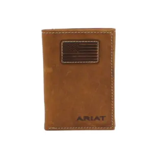 Men's Brown Trifold Wallet With Flag Patch By Ariat A3548444