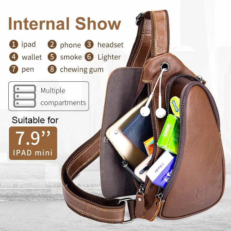 Men's Casual Messenger Bag Men's Headphones Chest Bags Messenger Bag's Leather Chest Bag For Men